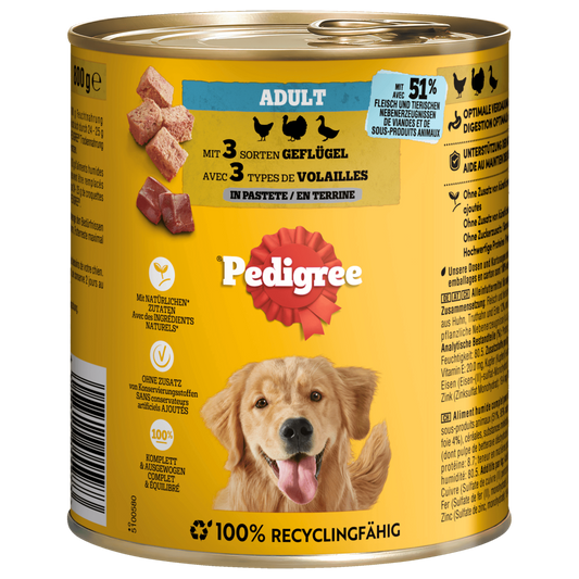 Pedigree Blik 3 Soorten Gevogelte Classic 800g