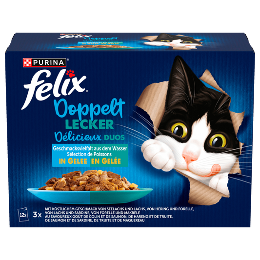 Purina Felix So gut wie es aussieht Dubbel lekker Geschmacksvielfalt aus dem Water in Gelei 12x85g