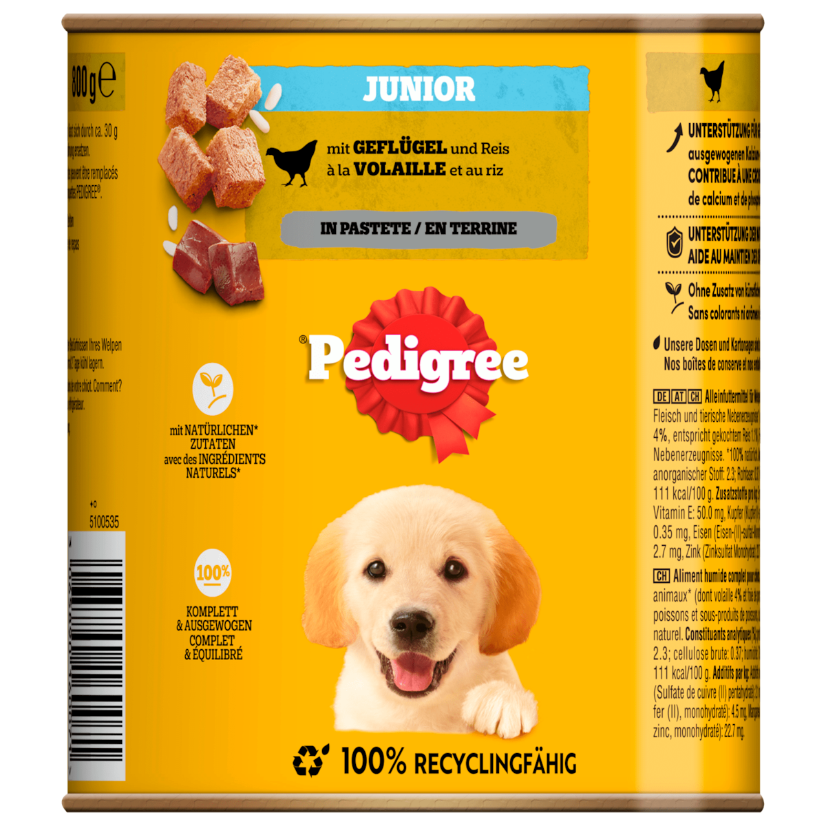 Pedigree Blik Junior Gevogelte & Reis Paté 800g