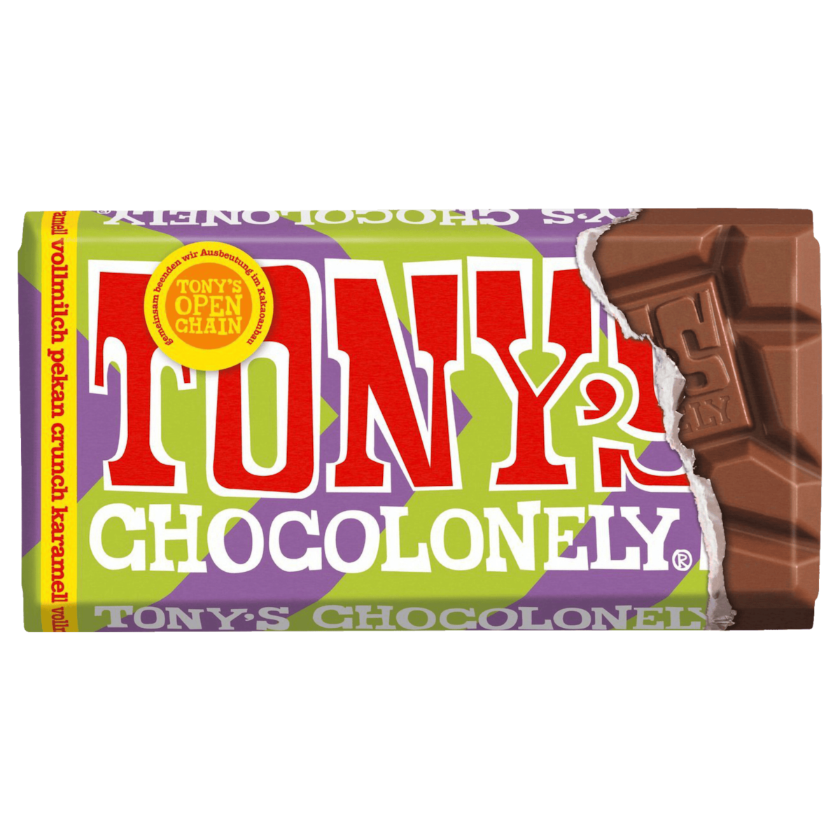 Tony's Chocolonely Volle melk-Chocolade Pecan Karamel Crunch 90g