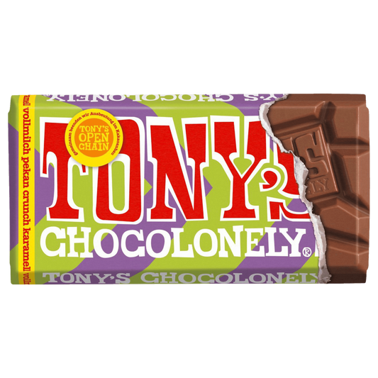 Tony's Chocolonely Volle melk-Chocolade Pecan Karamel Crunch 90g