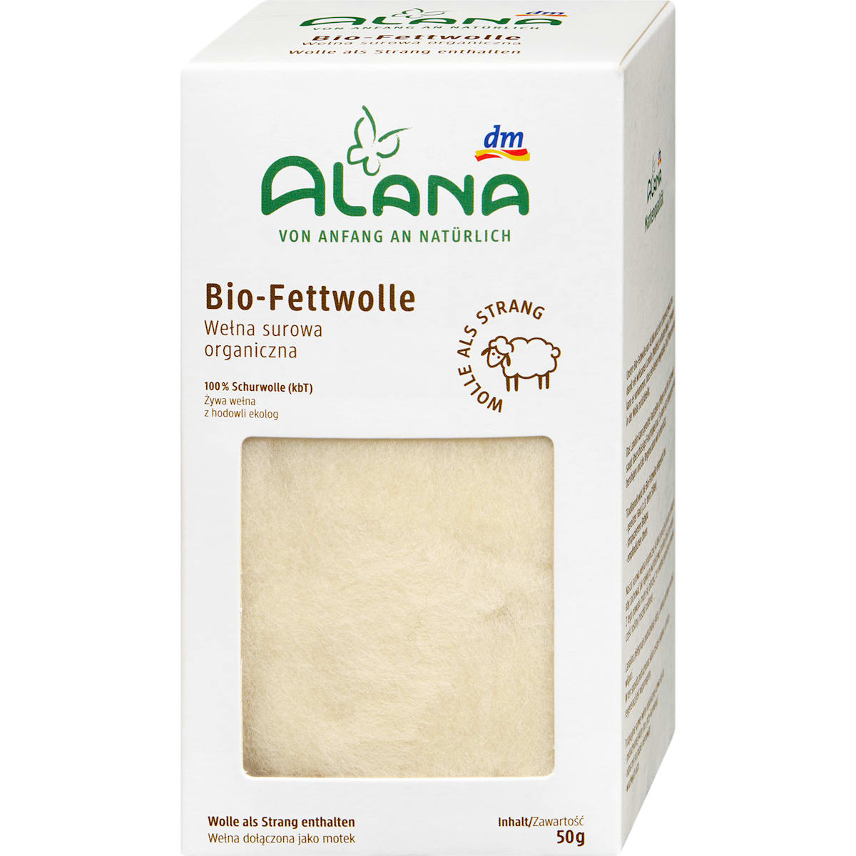 ALANA Fettwolle am Strang aus Bio-Schurwolle, 50 g