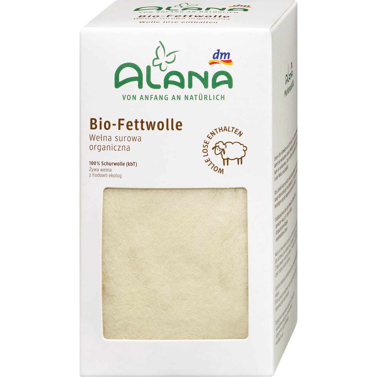 ALANA Fettwolle zum Zupfen aus Bio-Schurwolle, 50 g