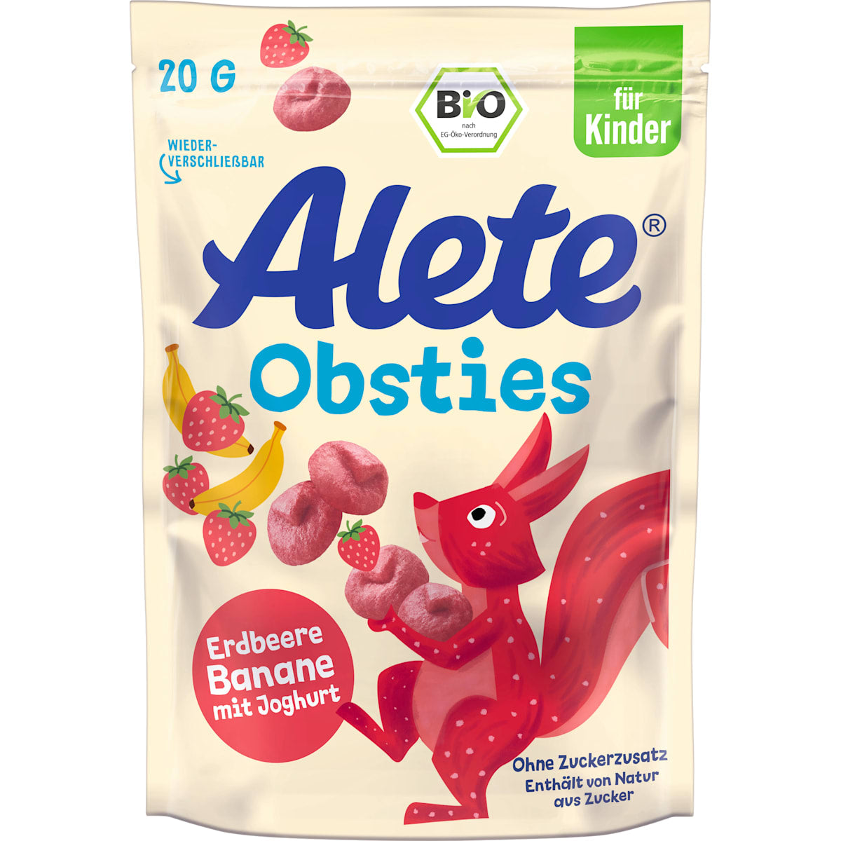 Alete Kindersnack Obsties Aardbei Banaan Yoghurt vanaf 3 jaar, 20 g