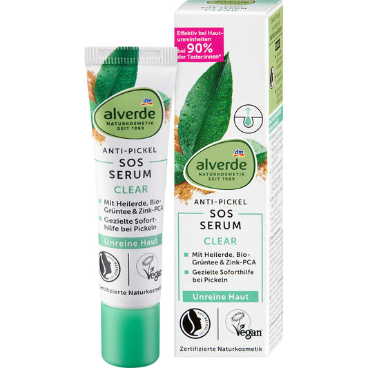 alverde Natuurcosmetica Anti-Pickel-SOS-Serum Clear Heilerde & Grüntee, 15 ml