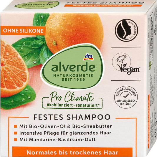 alverde Natuurcosmetica Vaste Shampoo Mandarijn-Basilikum Geur, 60 g
