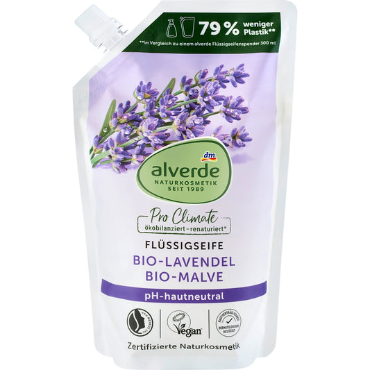 alverde Natuurcosmetica Vloeibare zeep Lavendel, Malve Navulverpakking, 500 ml