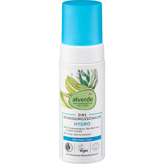 alverde Natuurcosmetica Reinigingsschuim 3in1 Hydro, 150 ml