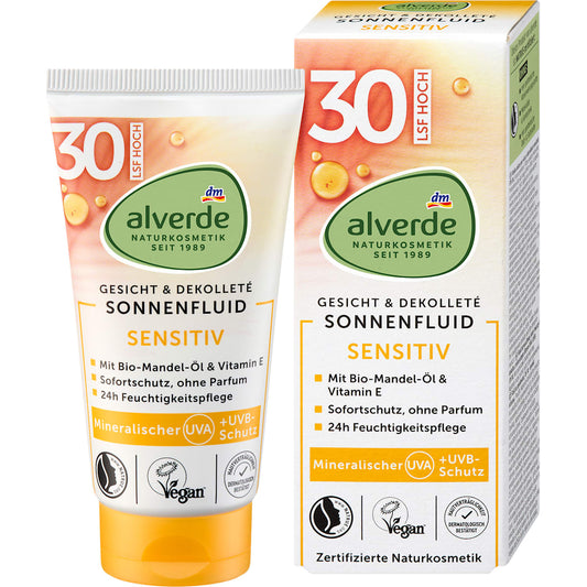 alverde Natuurcosmetica Sonnenfluid Gezicht sensitief, SPF 30, 50 ml