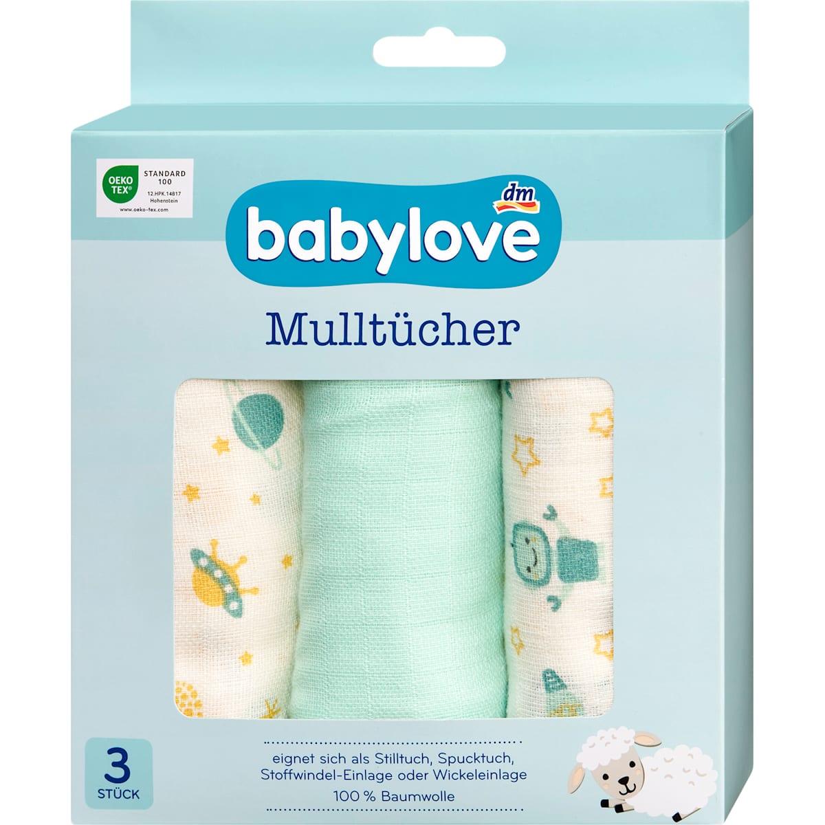 babylove Hydrofiele doeken crème/mint, 3 St