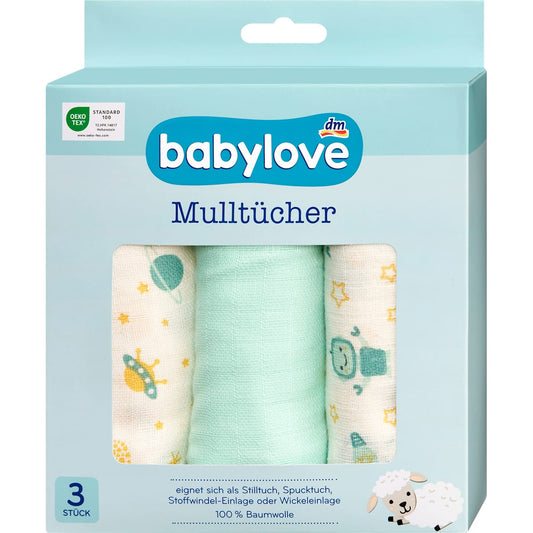 babylove Hydrofiele doeken crème/mint, 3 St