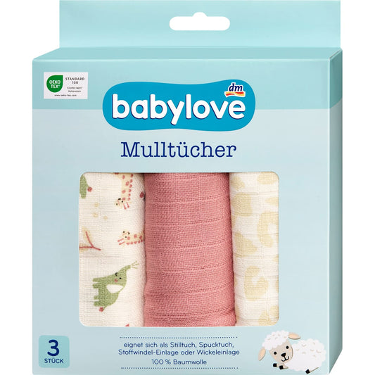 babylove Hydrofiele doeken crème/rot, 3 St