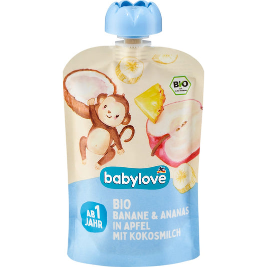 babylove Knijpfruit Banaan & Ananas in Appel met Kokosmilch vanaf 1 jaar, 100 g