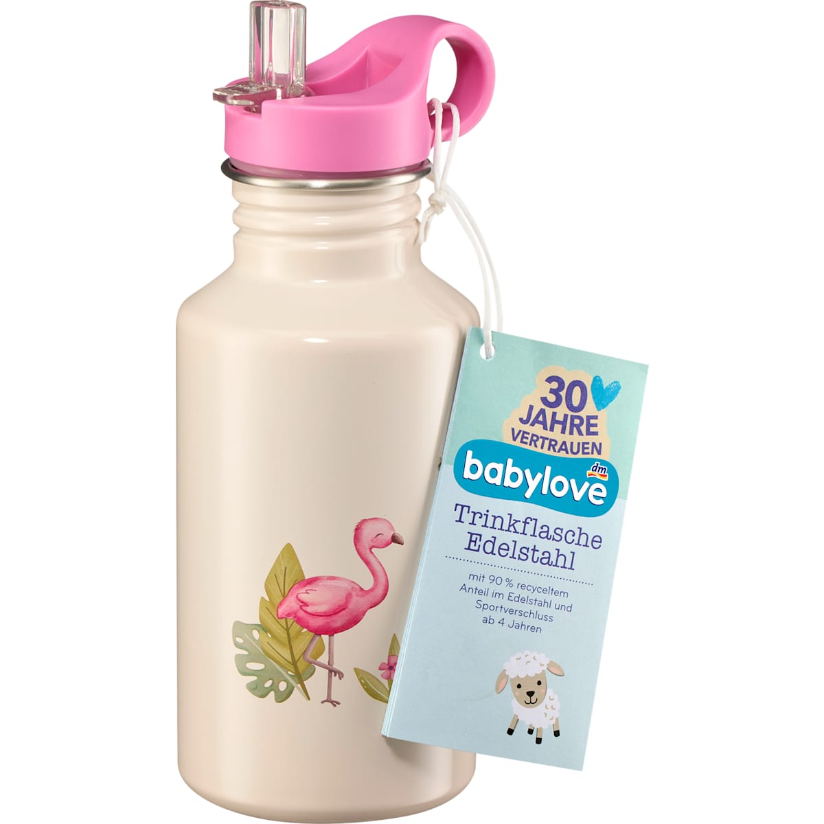 babylove Trinkflasche Kinder Edelstahl beige Flamingo, 1 St