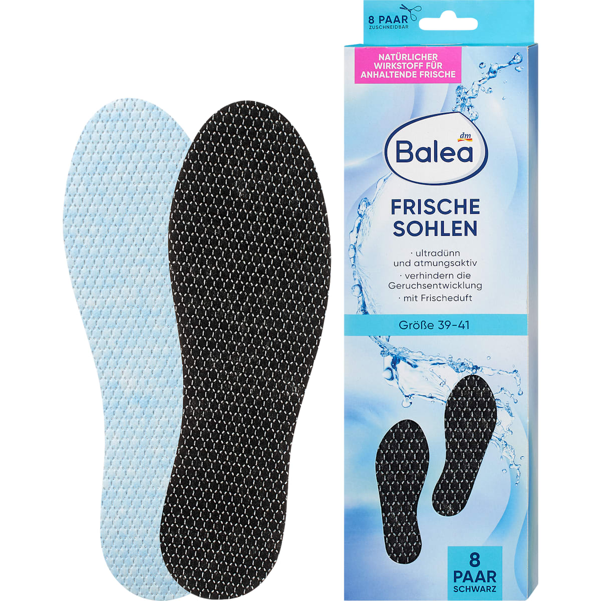 Balea Einlegesohlen Frischesohlen zwart, Maat 39-41 (8 Paar), 16 St