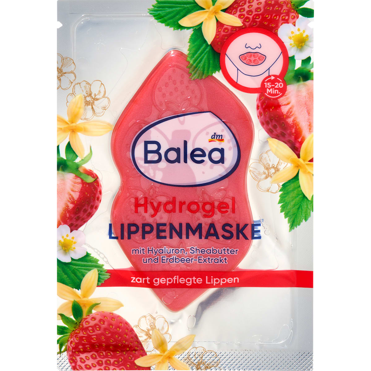 Balea Lippenmasker Hydrogel Aardbei Vanille, 1 St