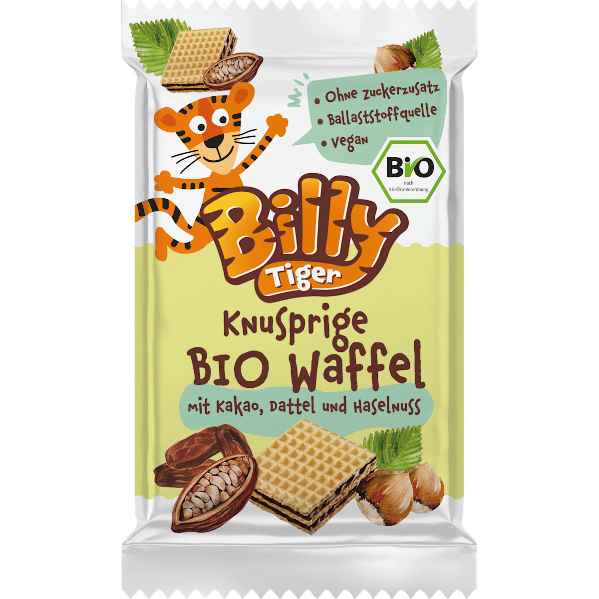 Billy Tiger Kindersnack Wafels met Cacao, Dadels & Hazelnoot vanaf 3 jaar, 30 g