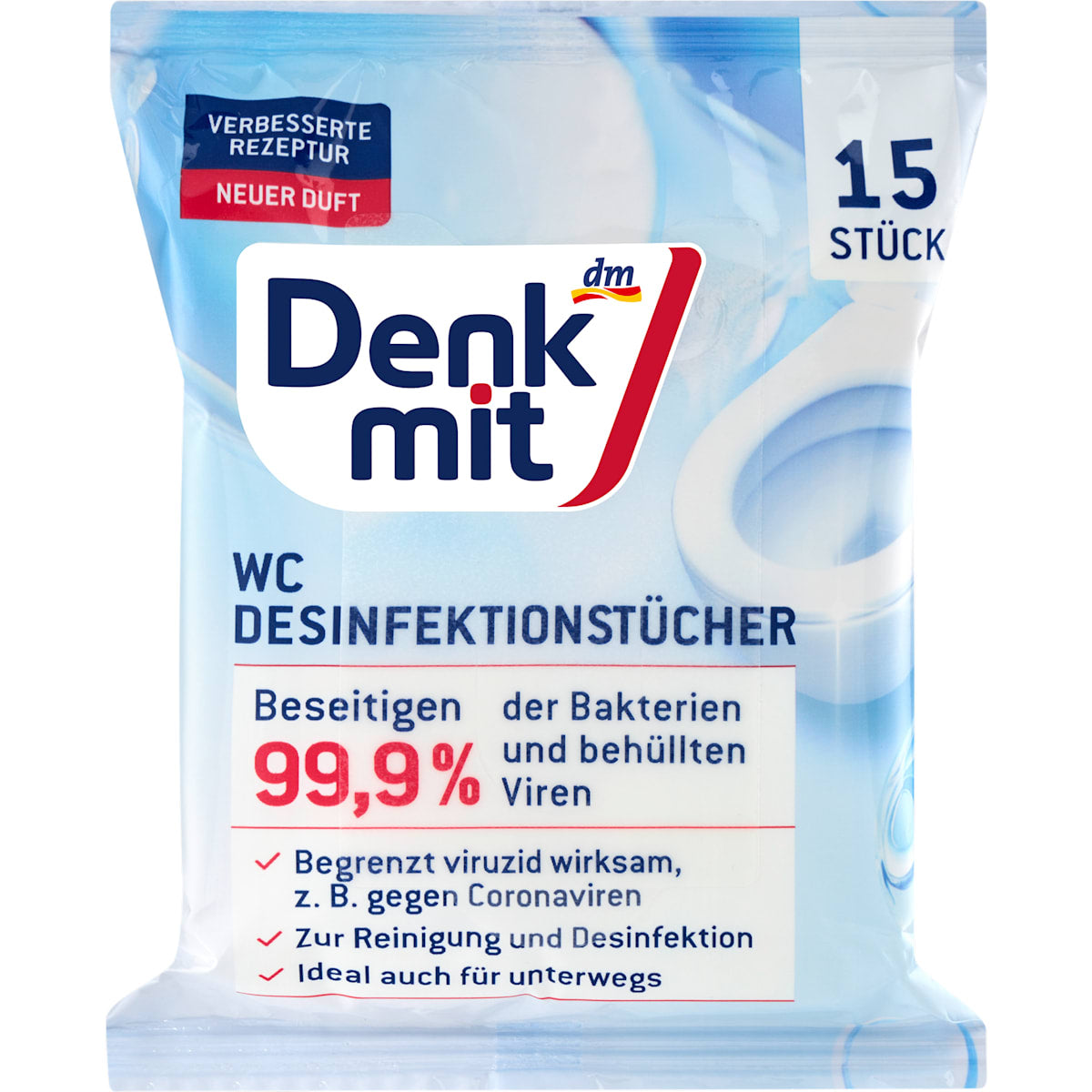 Denkmit Desinfektionstücher WC, Reisformaat, 15 St