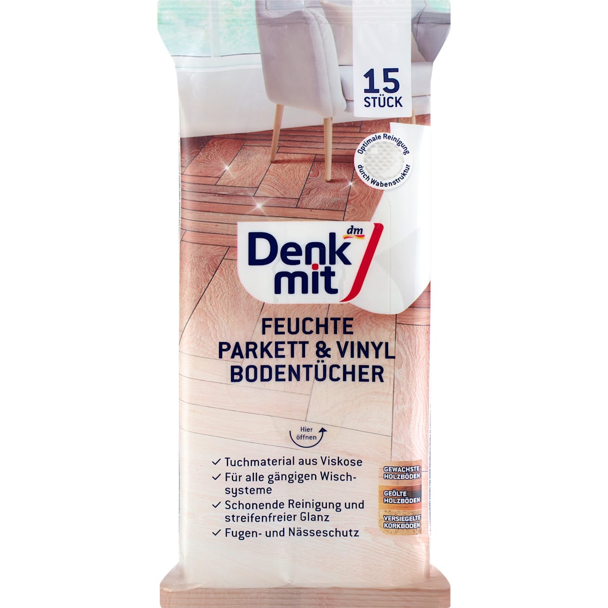 Denkmit Feuchte Bodentücher Parkett & Vinyl, 15 St