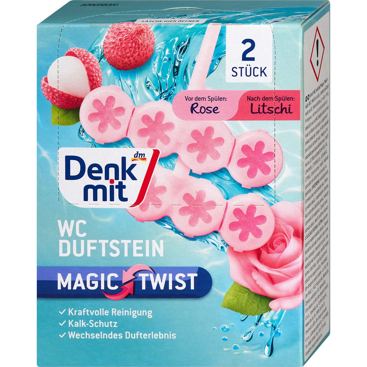 Denkmit WC Duftstein Magic Twist Rose & Litschi, 2 St