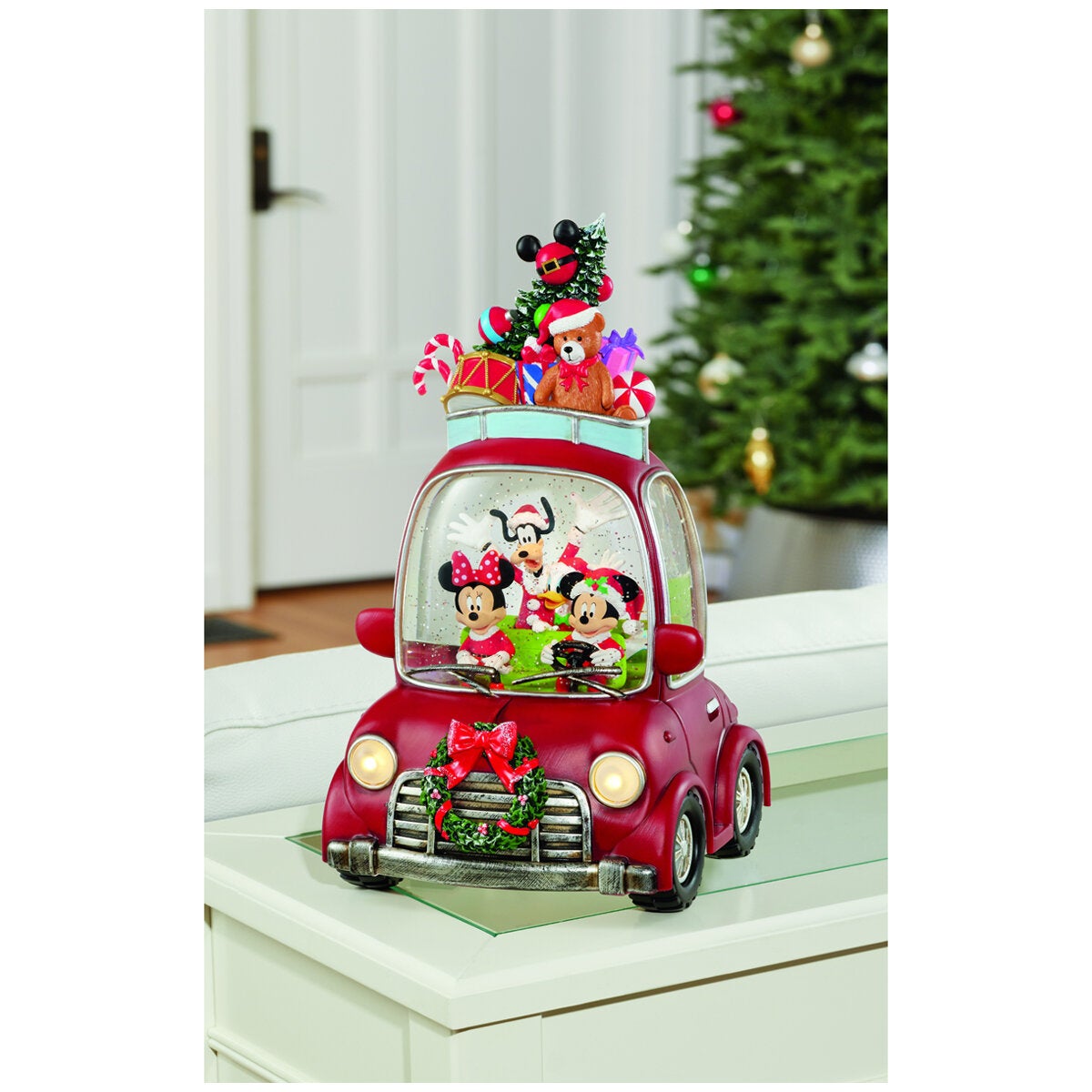 Disney kerstauto Mickey & Minnie – lantaarn met licht en glittereffect