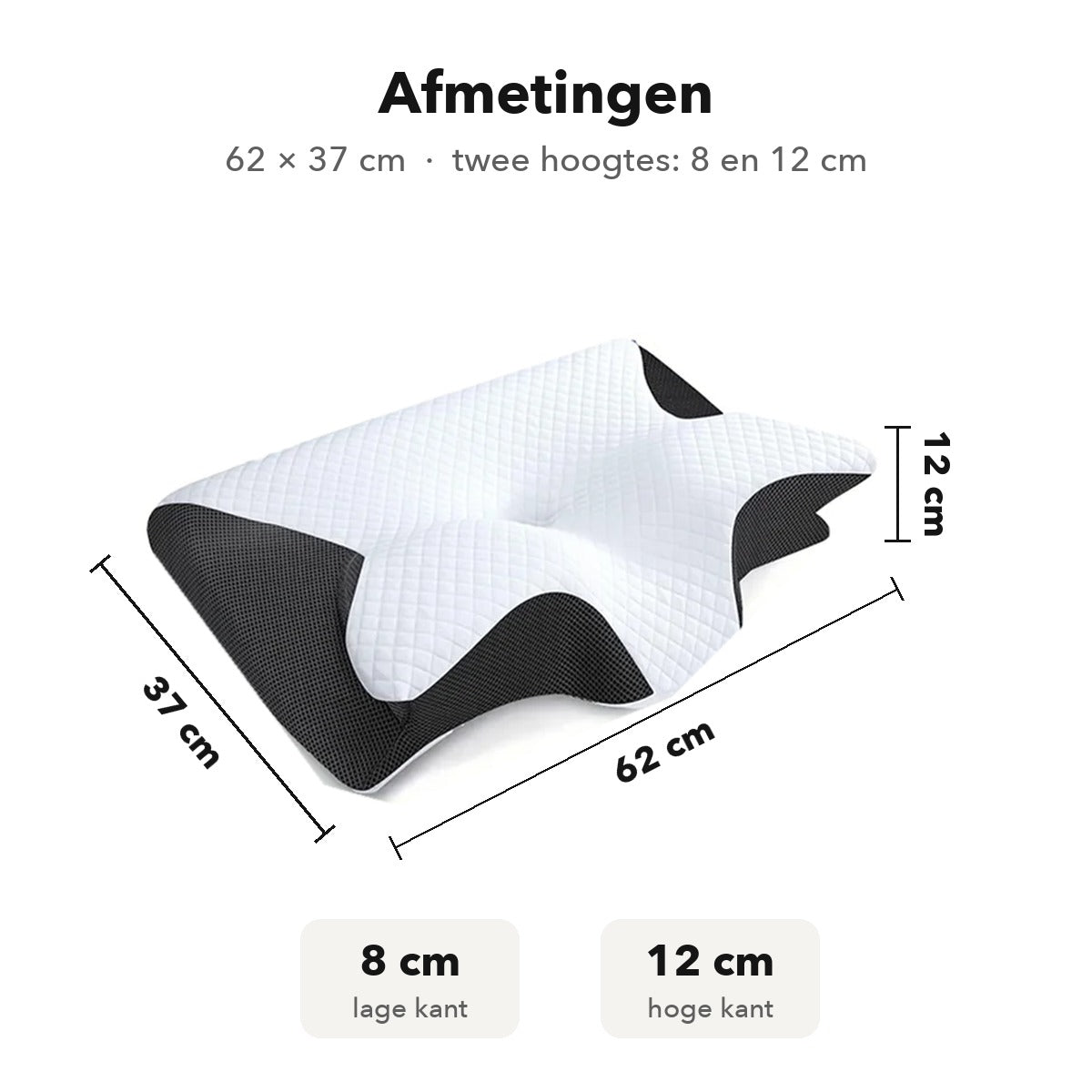 Ergonomisch vlinderkussen van traagschuim – 62 × 37 cm, 2 hoogtes, zwart (afbeelding 4)