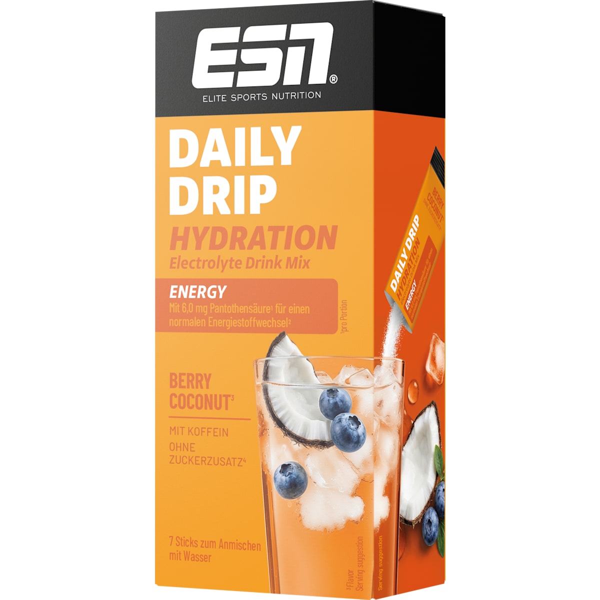 ESN Daily Drip Hydration Energy Sticks 7 St, Berry Coconut, 56 g