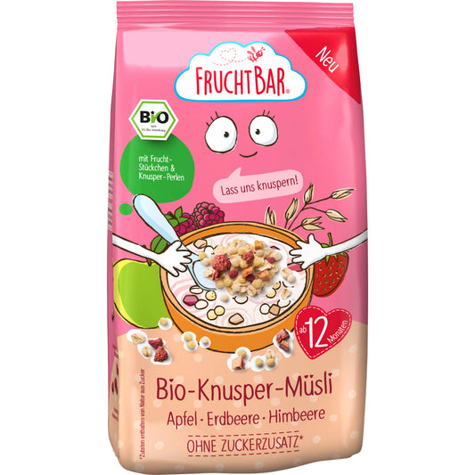 FruchtBar Kinder Knapper-Muesli Appel, Aardbei & Framboos vanaf 12 maanden, 200 g