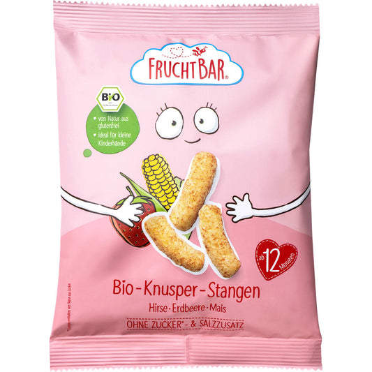 FruchtBar Kindersnack Knapper-Repen Gierst, Aardbei, Mais vanaf 1 jaar, 30 g