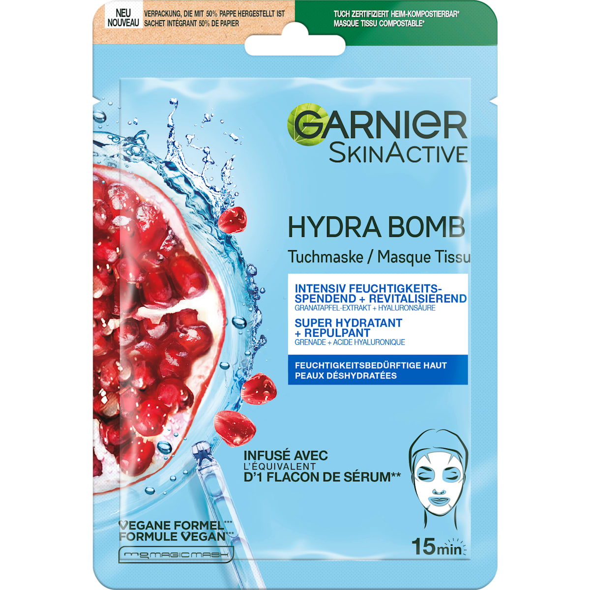 Garnier Skin Active Sheetmasker Hydra Bomb Granaatappel, 28 g