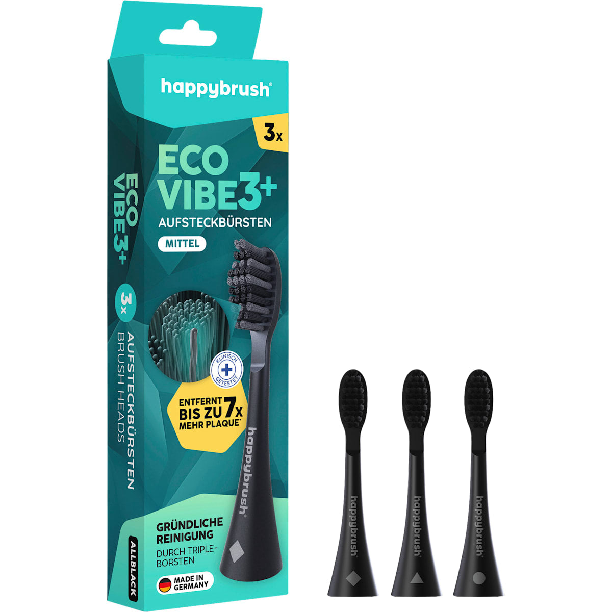 happybrush Aufsteckbürsten Eco Vibe 3+ schwarz, 3 St