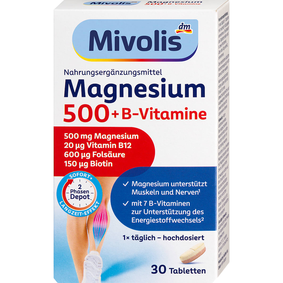 Mivolis Magnesium 500 + B-Vitamine 2-Phasen Depot Tabletten 30 St, 45 g