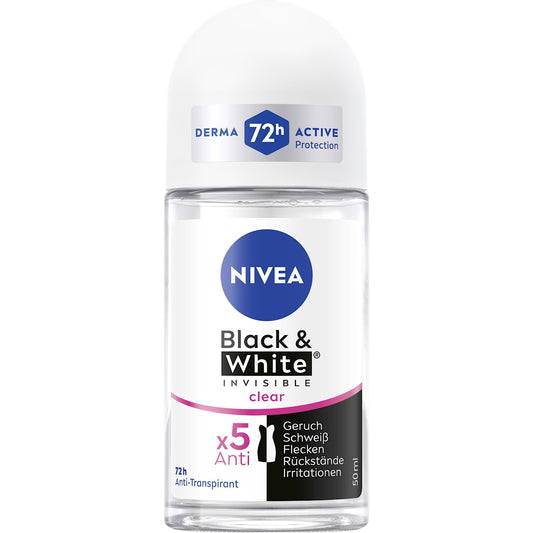 NIVEA Antitranspirant Deo Roll-on Black & White Invisible clear, 50 ml