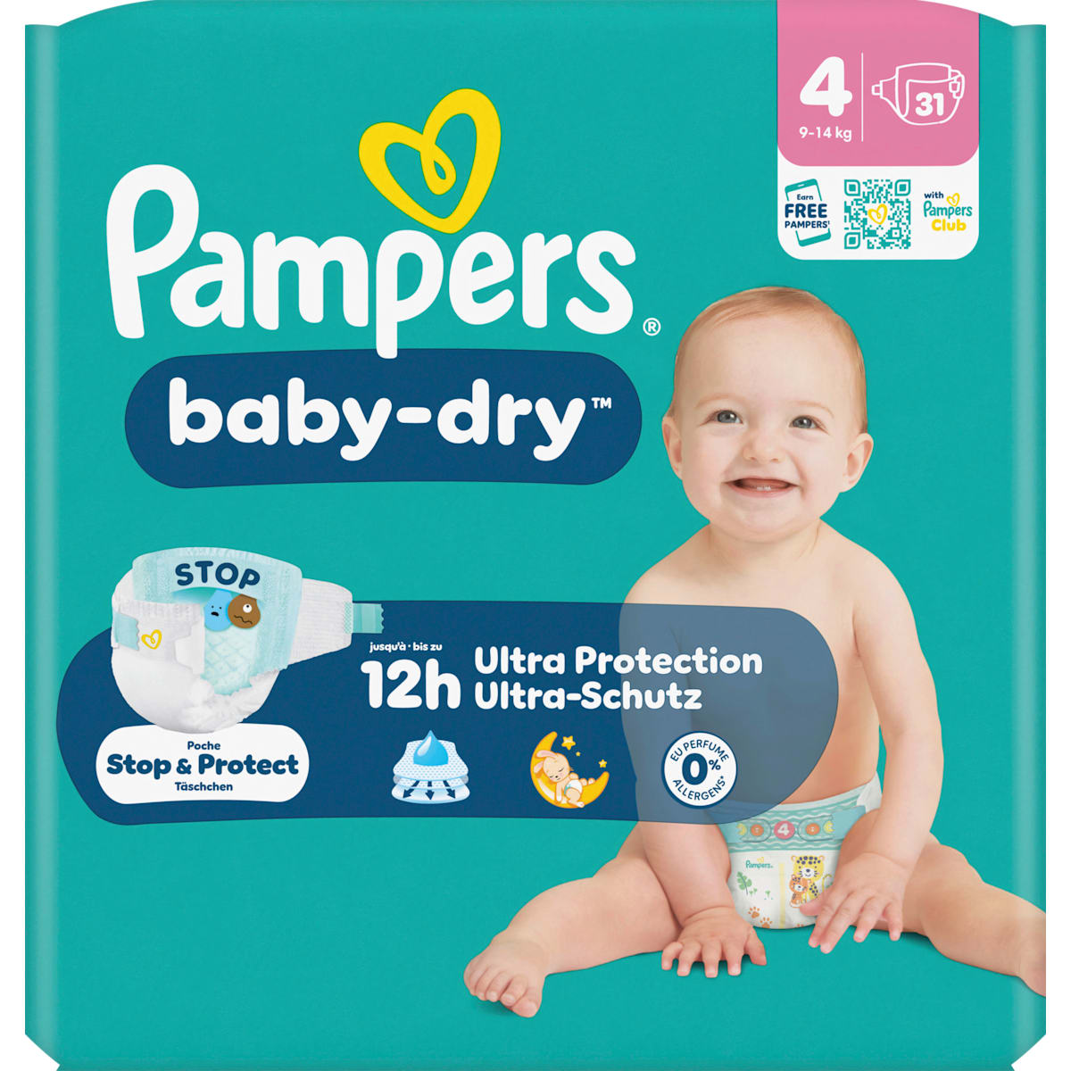 Pampers baby-dry Luiers Maat 4 (9-14 kg), 31 St