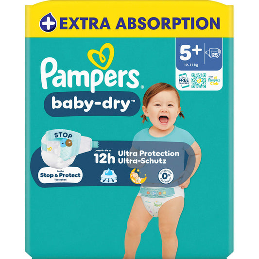Pampers baby-dry Luiers Maat 5+ (12-17 kg), 25 St