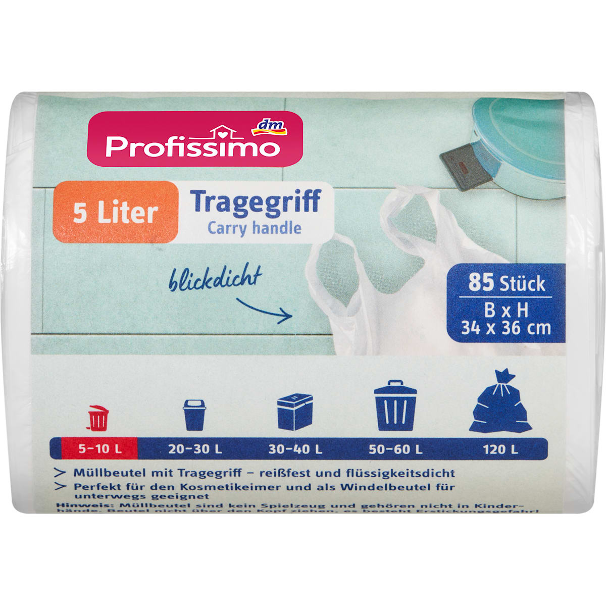 Profissimo Vuilniszakken 5 l met Tragegriff, 85 St