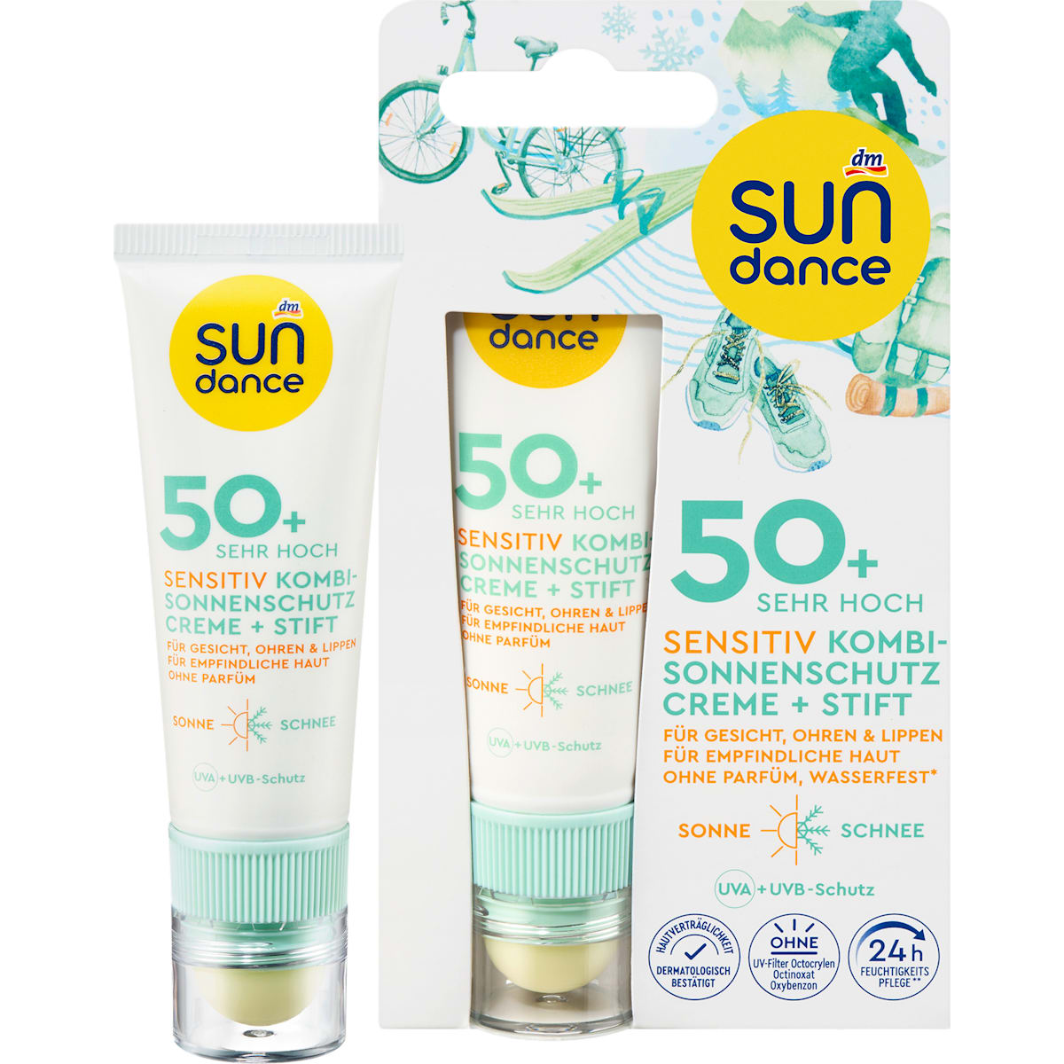 SUNDANCE Zonbescherming Kombi Gezicht sensitief Crème & Stift, SPF 50 (25 ml & 3 g), 1 St